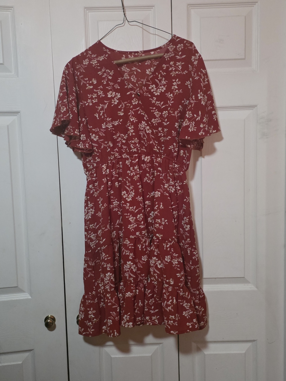 Rust Floral Flutter Sleeve Dress